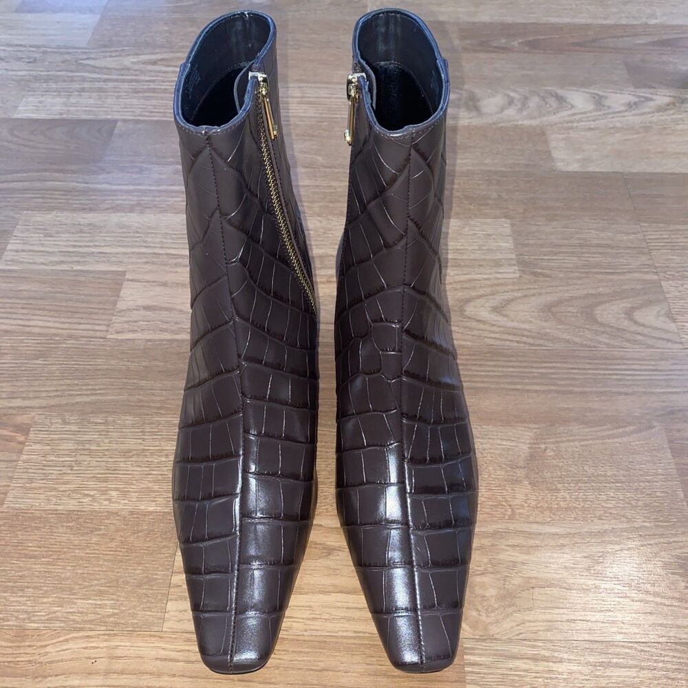 Michael Kors Womens Cosmo Croc-Embossed Kitten Heel Booties Chocolate size 8 NEW - Picture 5 of 10